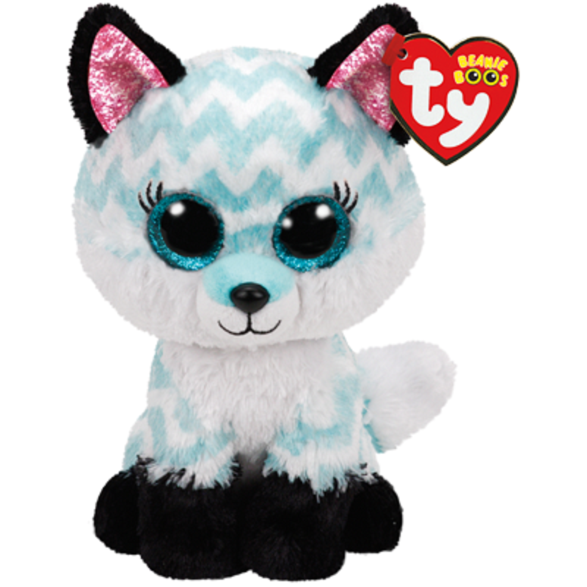 TY Beanie Boo's - ATLAS - AQUA CHEVRON FOX - Birthday July 7 - BRAND NEW